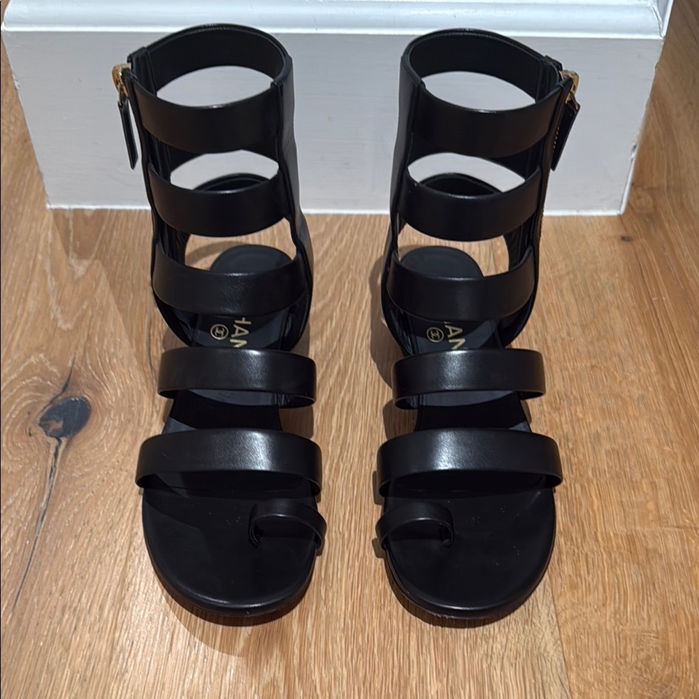 CHANEL Black Geometric Sandals